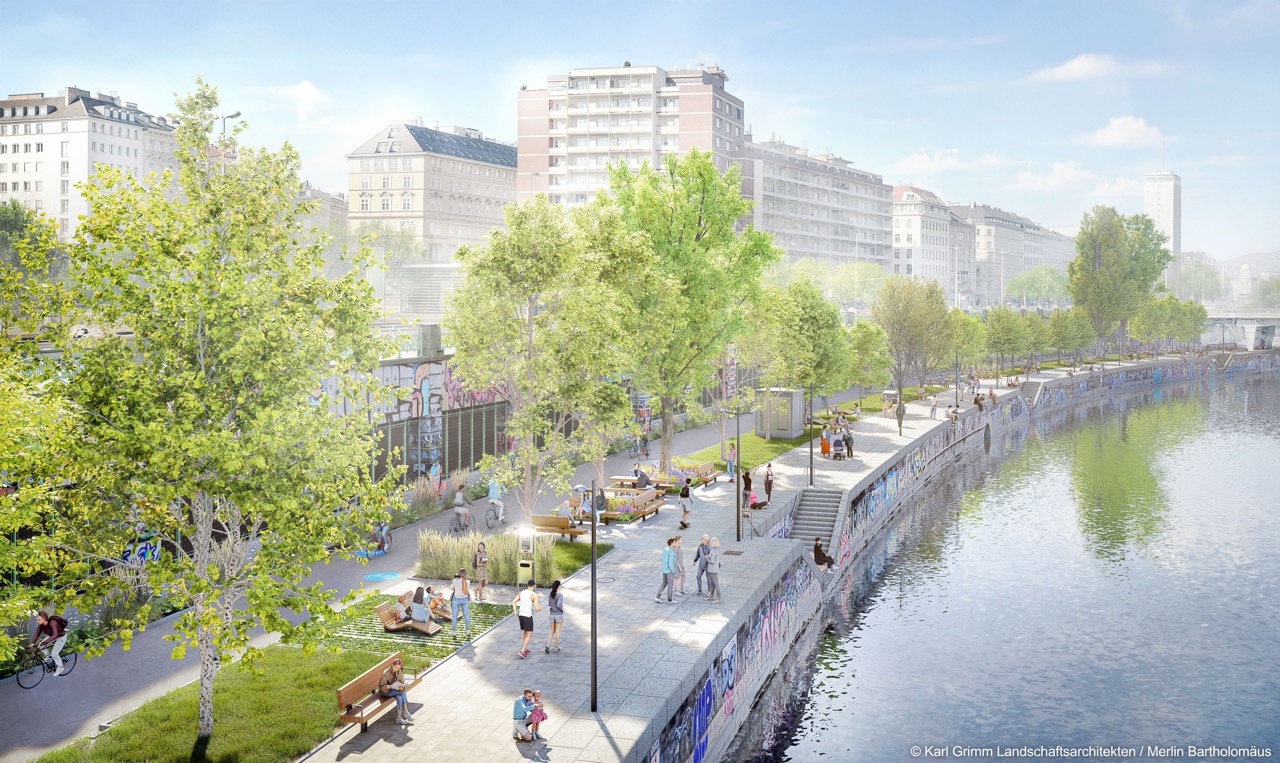 Rendering Donaukanal Rendering der zukünftigen Gestaltung des Donaukanalufers